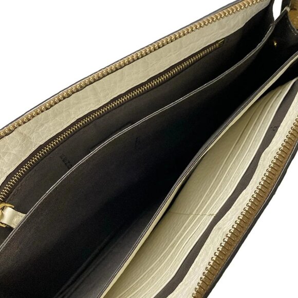 Auth FENDI - 7VA350 Cream Dark Brown Multi Leather Clutch Bag - Picture 7 of 11